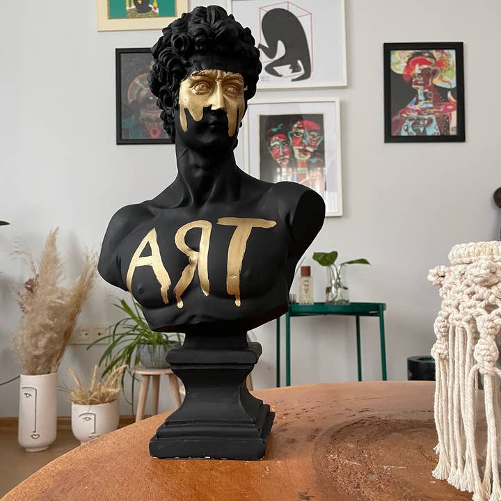 RomaArtSculptures - Vendita all'ingrosso Scultura - Grande scultura statua di busto di David con dettagli dorati