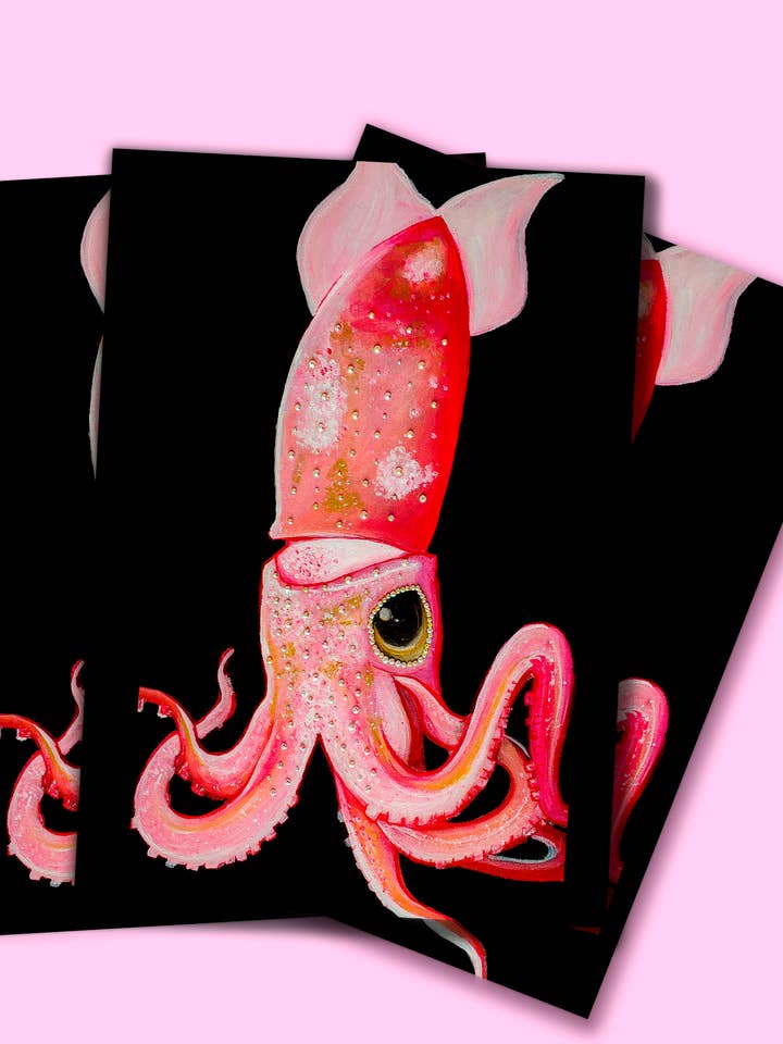Strawberry Squid Shimmer Pink holografische kunstdruk voor wholesale door SMOOCH