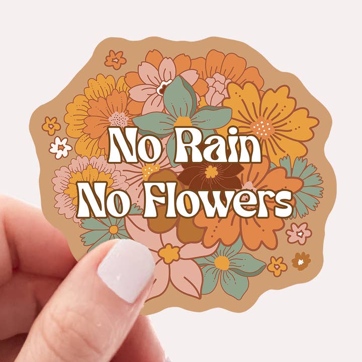 Autocollant résistant à l'eau No Rain No Flowers/Boho pour la vente par Saguaro Creative Co.