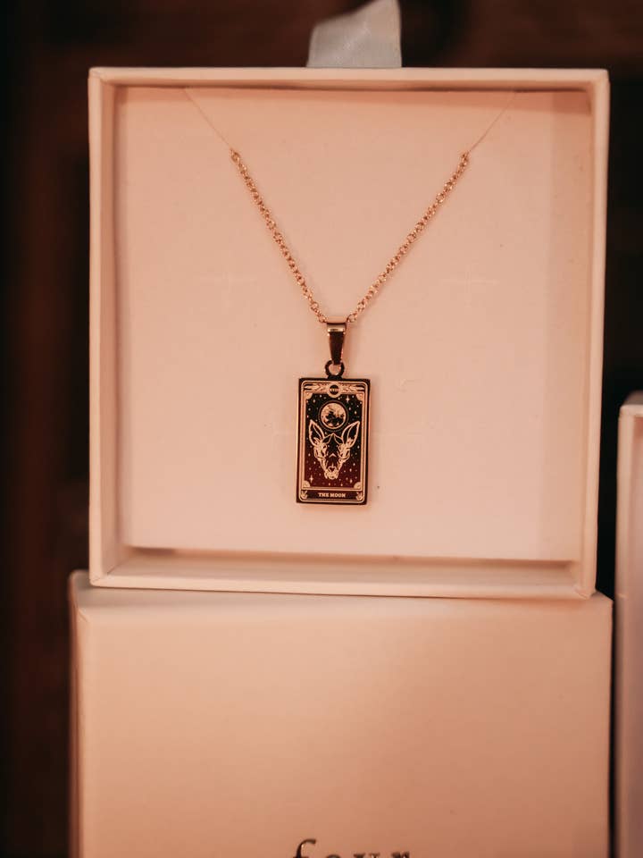 Tarot Card Necklace - The Moon from the Marigold Tarot Deck for wholesale by 13th Press