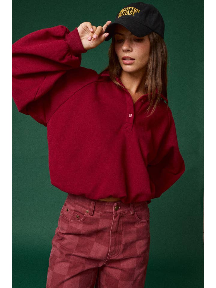 Papermoon - Wholesale Sweatshirt - Women's - PT19039 - Oversized Long-Sleeve Polo0