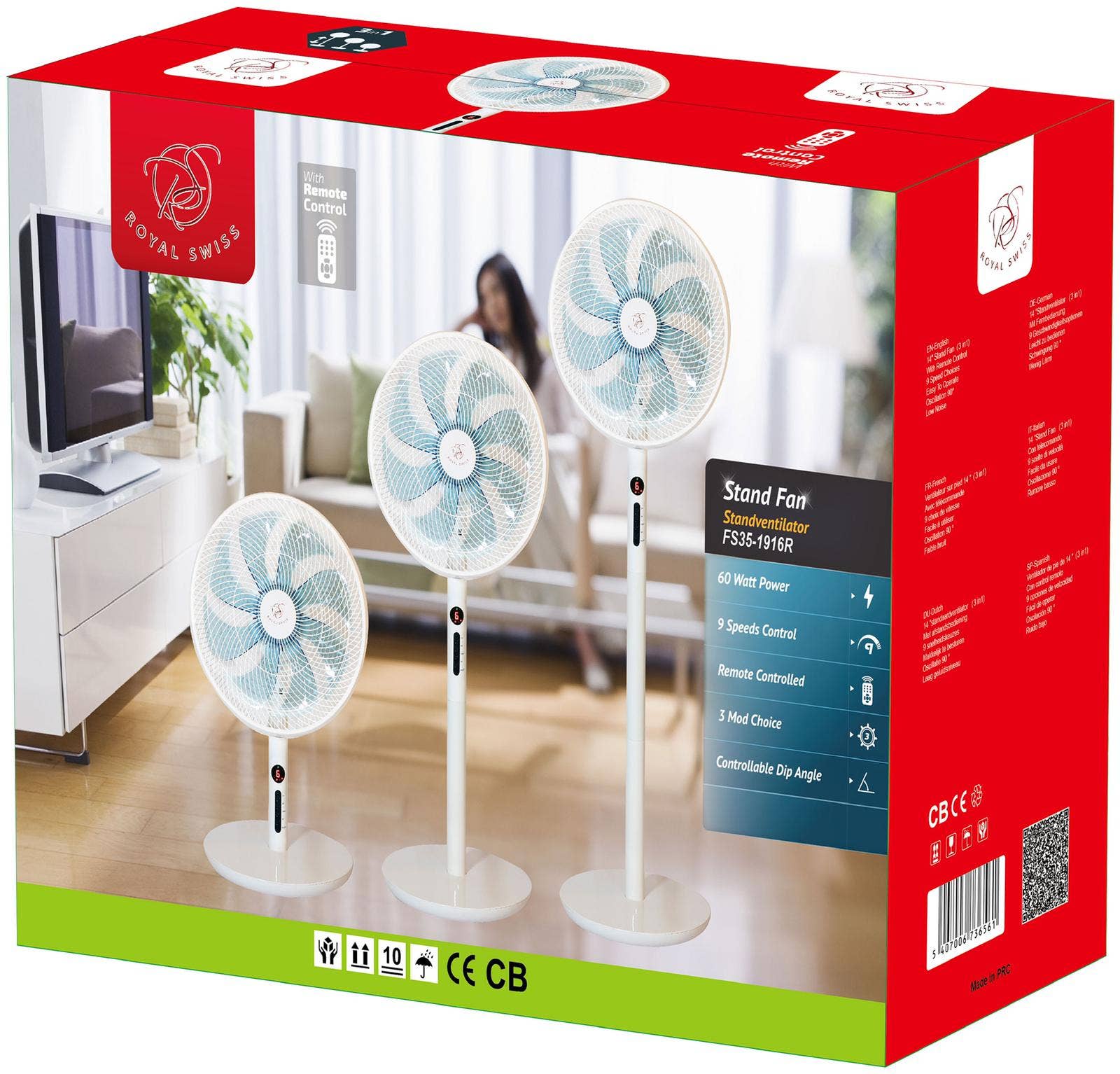 Royal Swiss – Engroshandel Elektrisk håndholdt ventilator – Fritstående ventilator med justerbar højde + fjernbetjening1