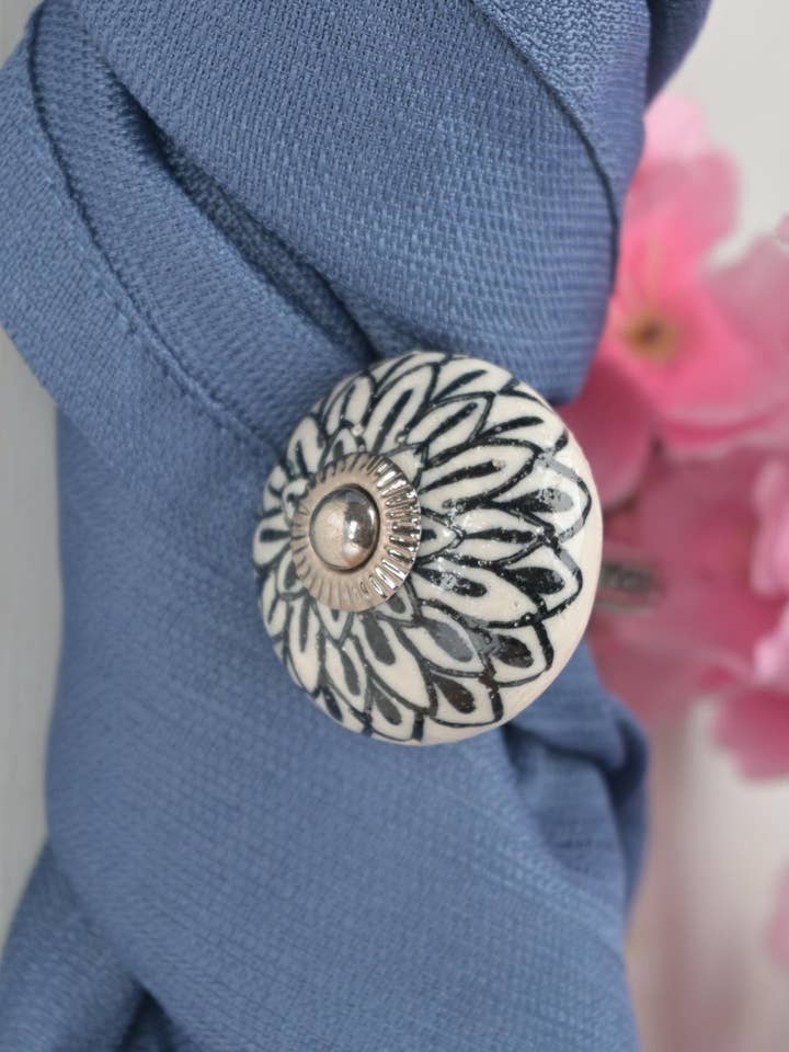 Black and Off White Color Round Shape Handmade Decorative Curtain Tie Back Hook Rustic Bathroom Towel Hook Antique Hook (Set of 2) for wholesale by KNOBCO