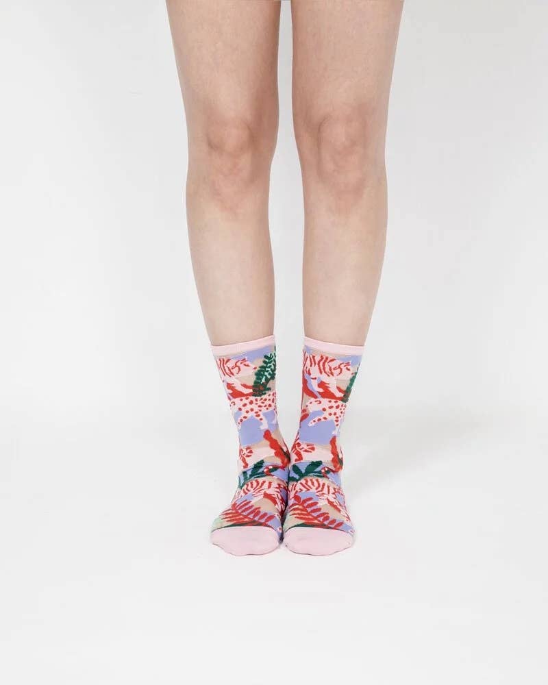 PAPERSELF - Wholesale Socks - Women's - Leopard Jungle Sheer Socks - Pink3