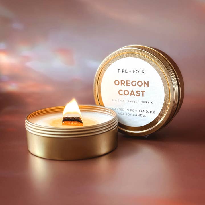 Oregon Coast | 4oz Lux Soy Candle Tin for wholesale by FIRE + FOLK