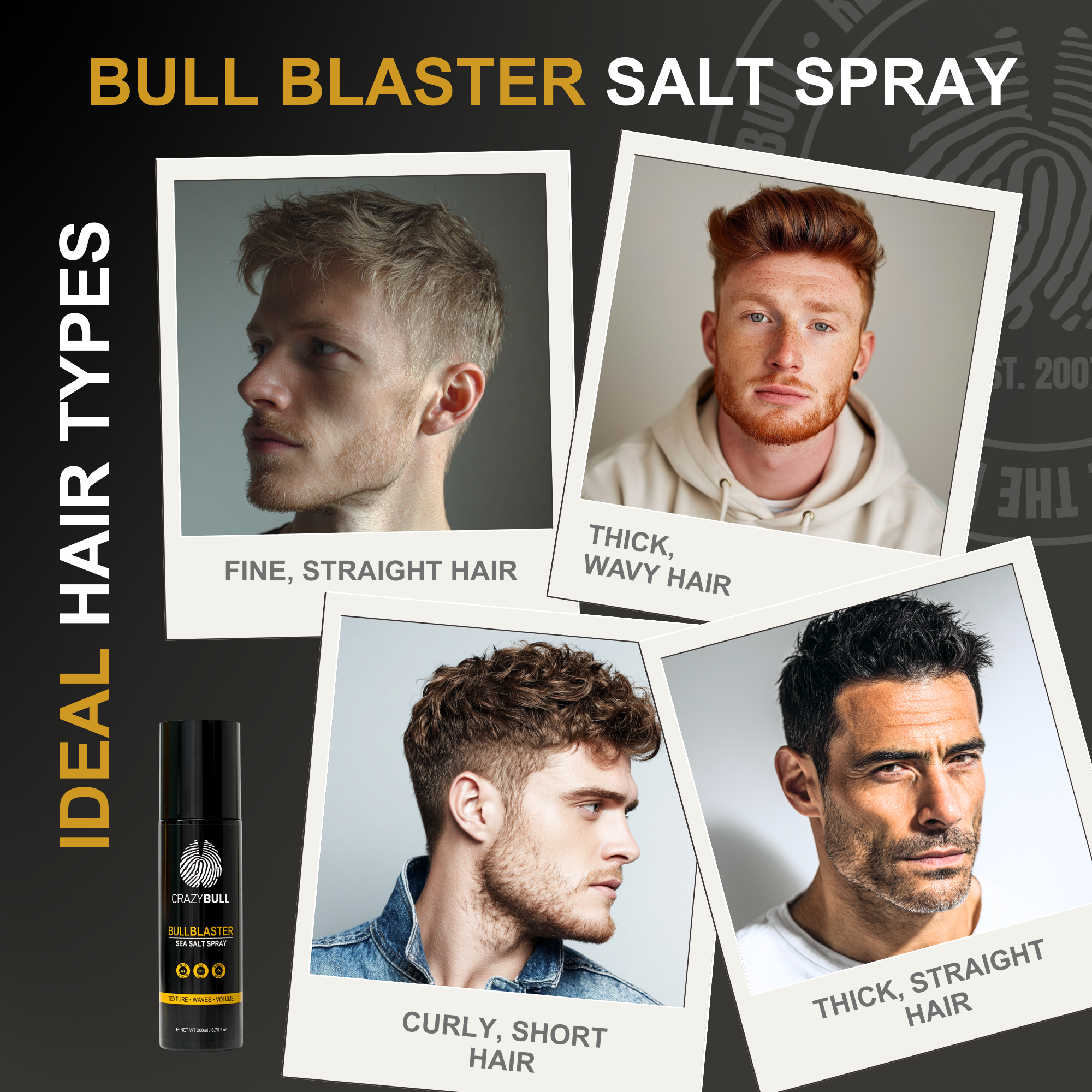 CRAZY BULL HAIR PRODUCTS - Wholesale Hair Spray - Crazy Bull Sea Salt Hair Grooming Volume Spray (Individual)6