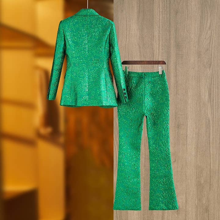 Green SET059 Luxury Jacquard Suit Set for wholesale on Faire