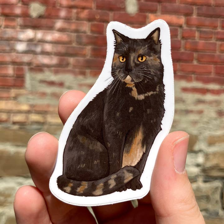 Tortie, Tortoise Shell Cat, Premium Vinyl Sticker for wholesale by Art Fimbel