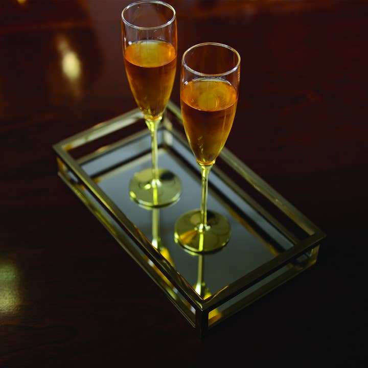 AULICA – Engroshandel Champagneglas – Sæt med 2 champagneglas i glas med fod i guldfarvet metal