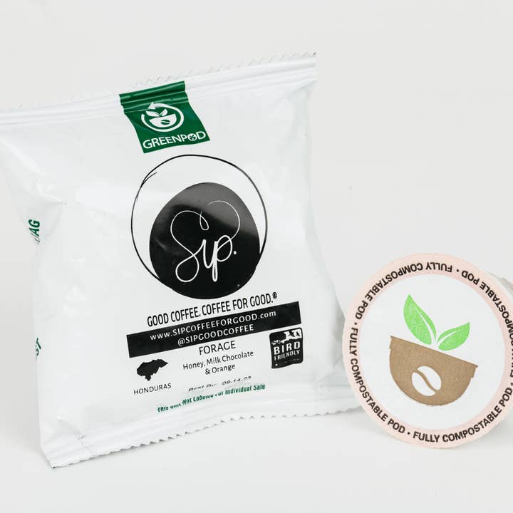 24 Compostable Coffee Pods: Fairtrade Organic, Bird Friendly for wholesale by Sip Coffee Inc