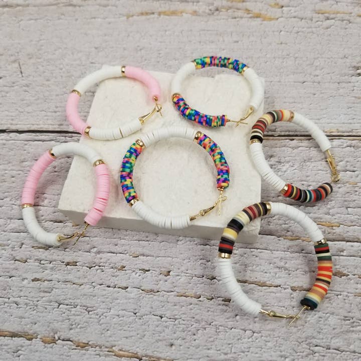 Circular Heishi Hoop Earrings for wholesale by Treasure Wholesale