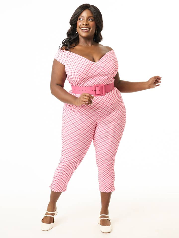 Unique Vintage - Wholesale Pants - Women's - Unique Vintage Plus Size 1950s Pink Gingham Rachelle Capri Pants