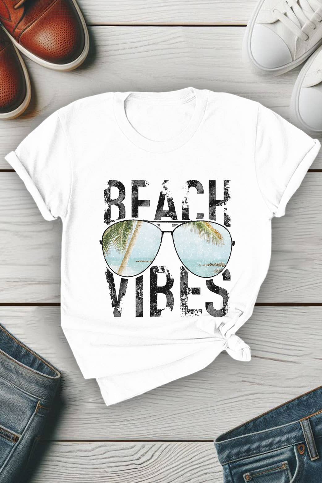 Top Avenue - Wholesale T-shirt met print - Dames - Beach Vibes, uniseks T-shirt met ronde hals0