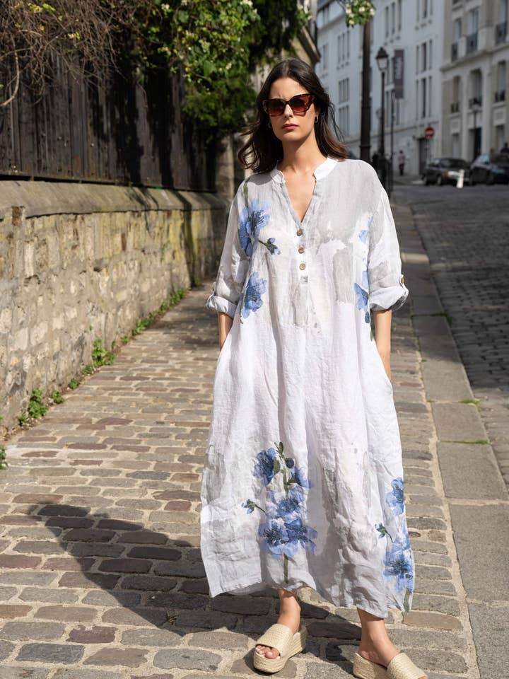 Maxi Printed Linen Dress – Natural Elegance and Comfort for wholesale by Happy look