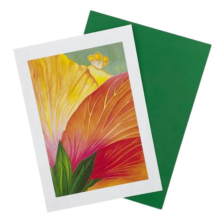Carte de vœux vierge « Tangerine Mist » Hibiscus pour la vente par Mary Michola Fibich Fine and Fiber Art