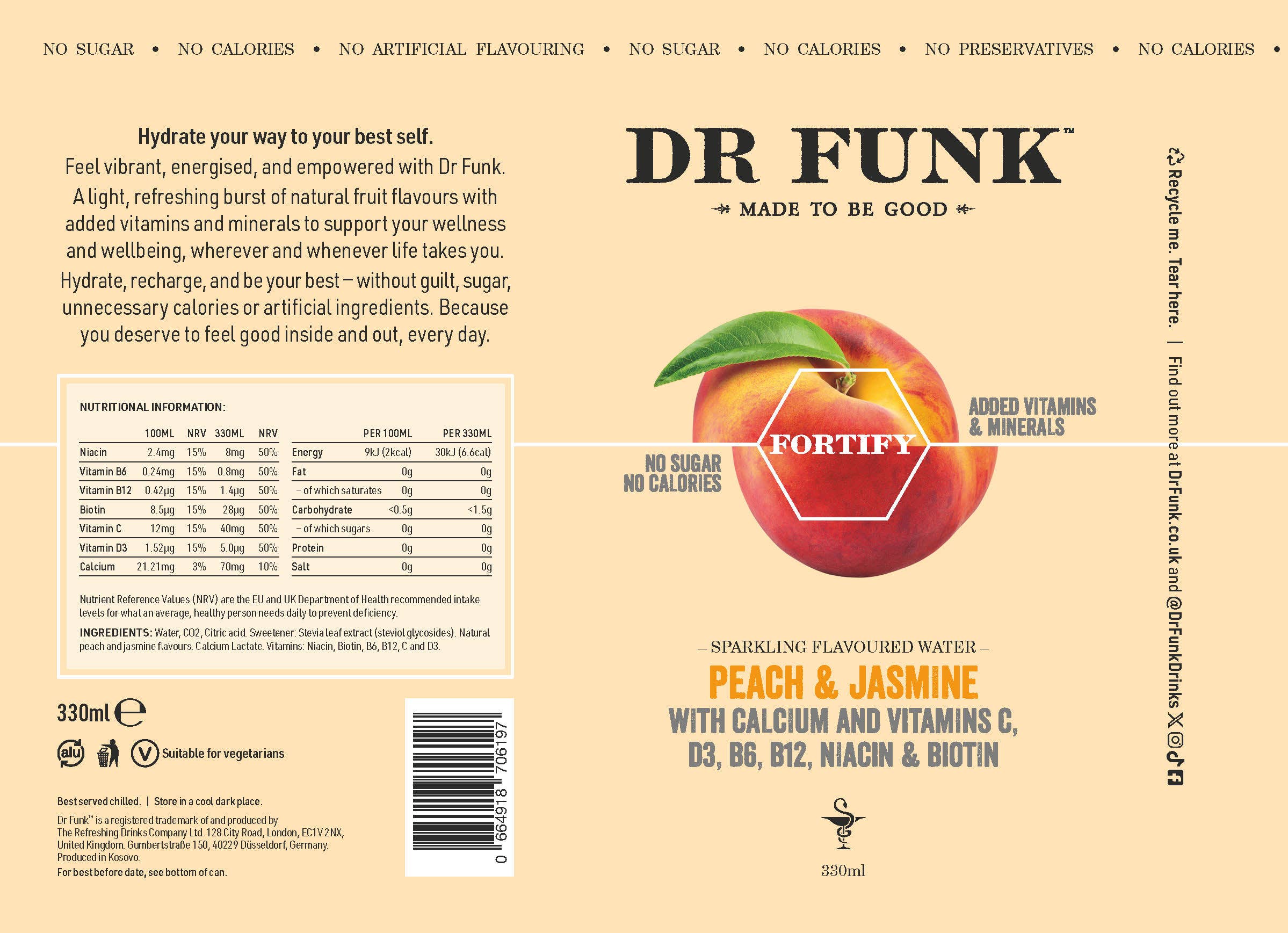 Dr Funk – wholesale Sparkling water – Peach & Jasmine flavoured water with 7 essential nutrients9