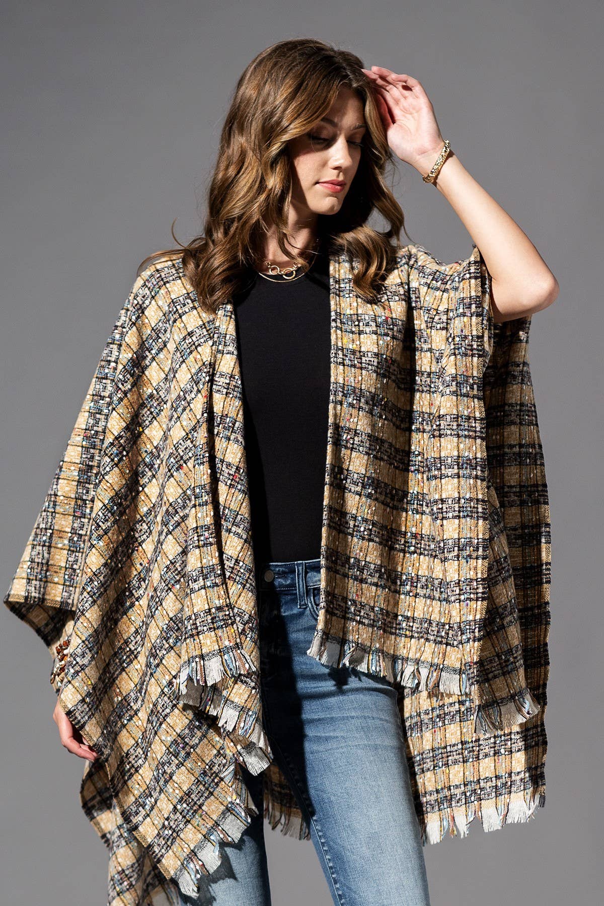 Urbanista Outlet – Engroshandel Kimono - Dame – Plaid Multi Farvemønster Ruana 0