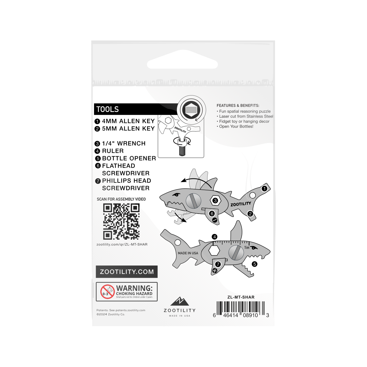 Zootility – wholesale Handy tool – Shark Multi-Tool - Metal TekPet2