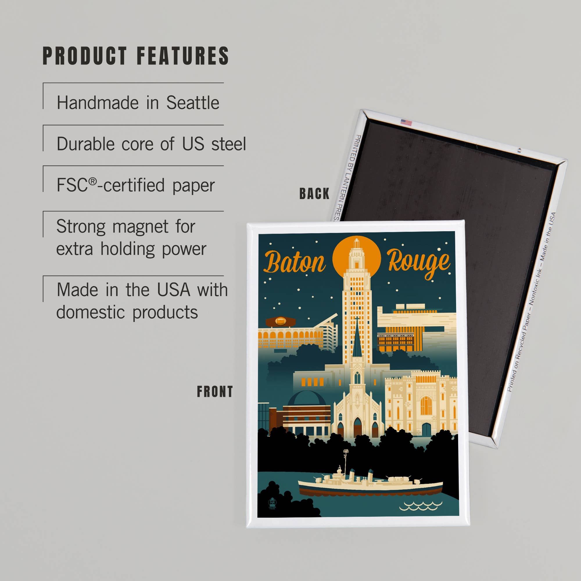 Lantern Press – wholesale Magnet – MAGNET Baton Rouge, Louisiana, Retro Skyline2