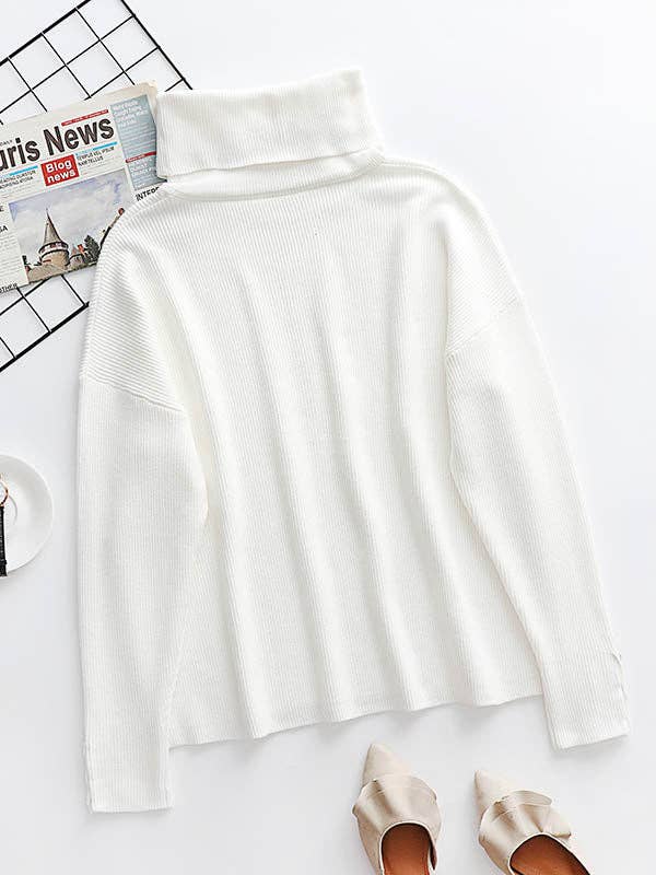 Sheer Trend – wholesale Knitted jumper – Women′s – Casual Loose Solid Color High-Neck Long Sleeves Knitwear24