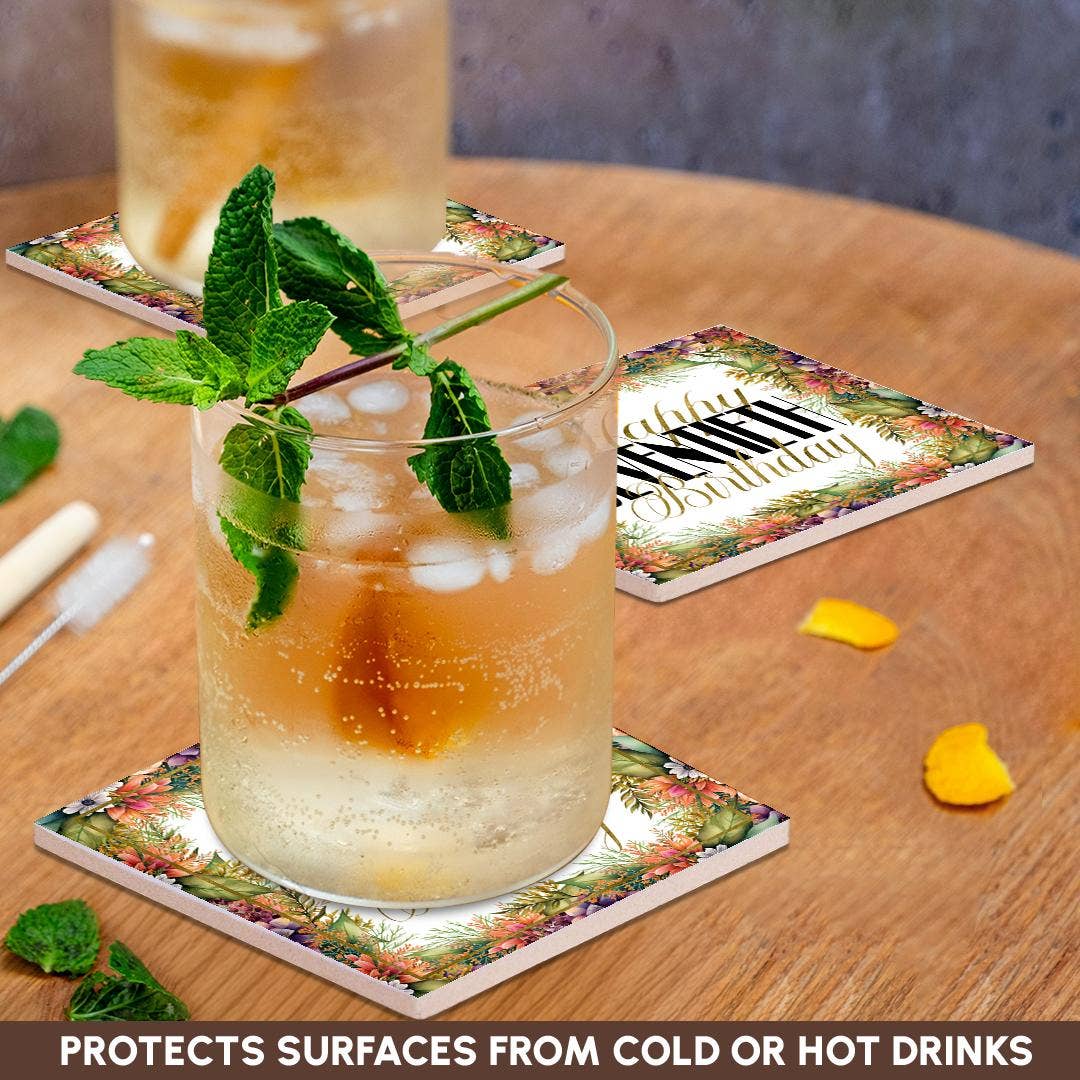 3dRose - Wholesale Coasters - 3dRose, Orange and Purple Flower Happy Sixtieth Birthday, Coaster2