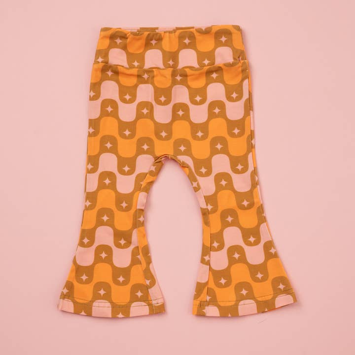 Retro Groovy Star Girls Bell Bottoms Leggings Spring for wholesale by Strawberry Jam Kids