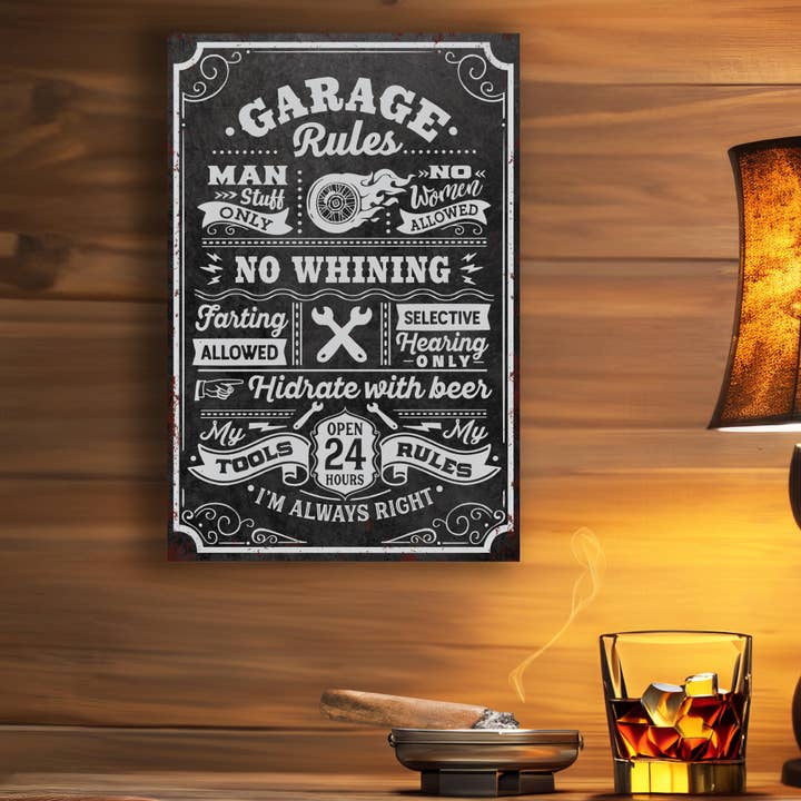 Garage Rules Metal Sign for wholesale by 9th Letter Press