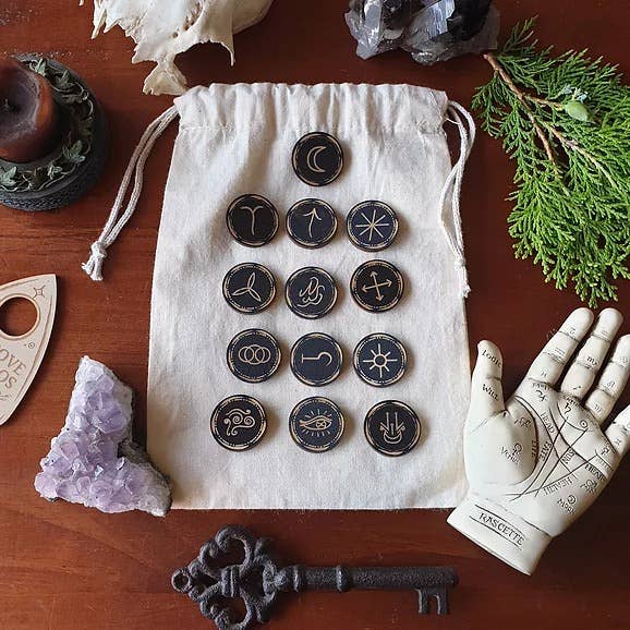 Yiska Designs - Wholesale Meditation Supplies - Witches' Rune Set Round Tiles