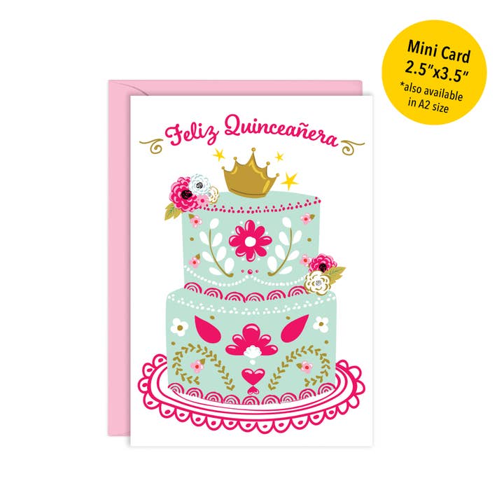 Mini Quinceañera Cake Card | Enclosure Size Card for wholesale by Lucy Loves Paper