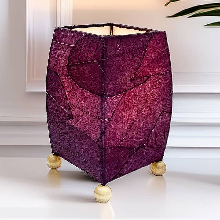 Mini Square Cocoa Leaf Lamp Purple, Cocoa Leaves on Shade for wholesale by Eangee Home Design