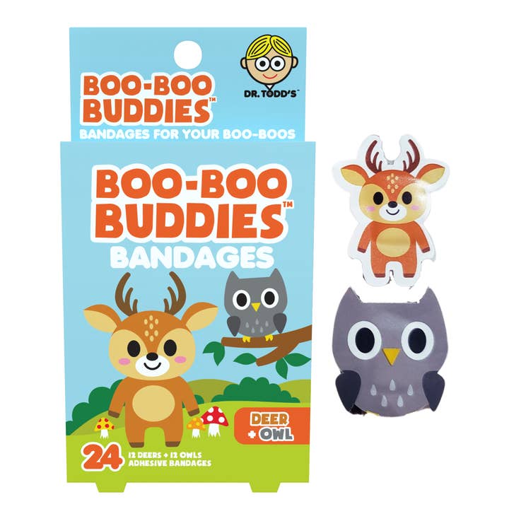 Pansements pour enfants – Cerf + Hibou (24 unités, sans latex) pour la vente par Boo Boo Buddies