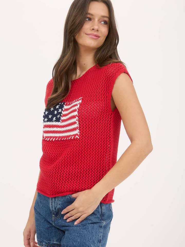 Blu Pepper - Wholesale Knit Sweater - Women's - AMERICAN FLAG CROCHET KNIT SWEATER TOP24