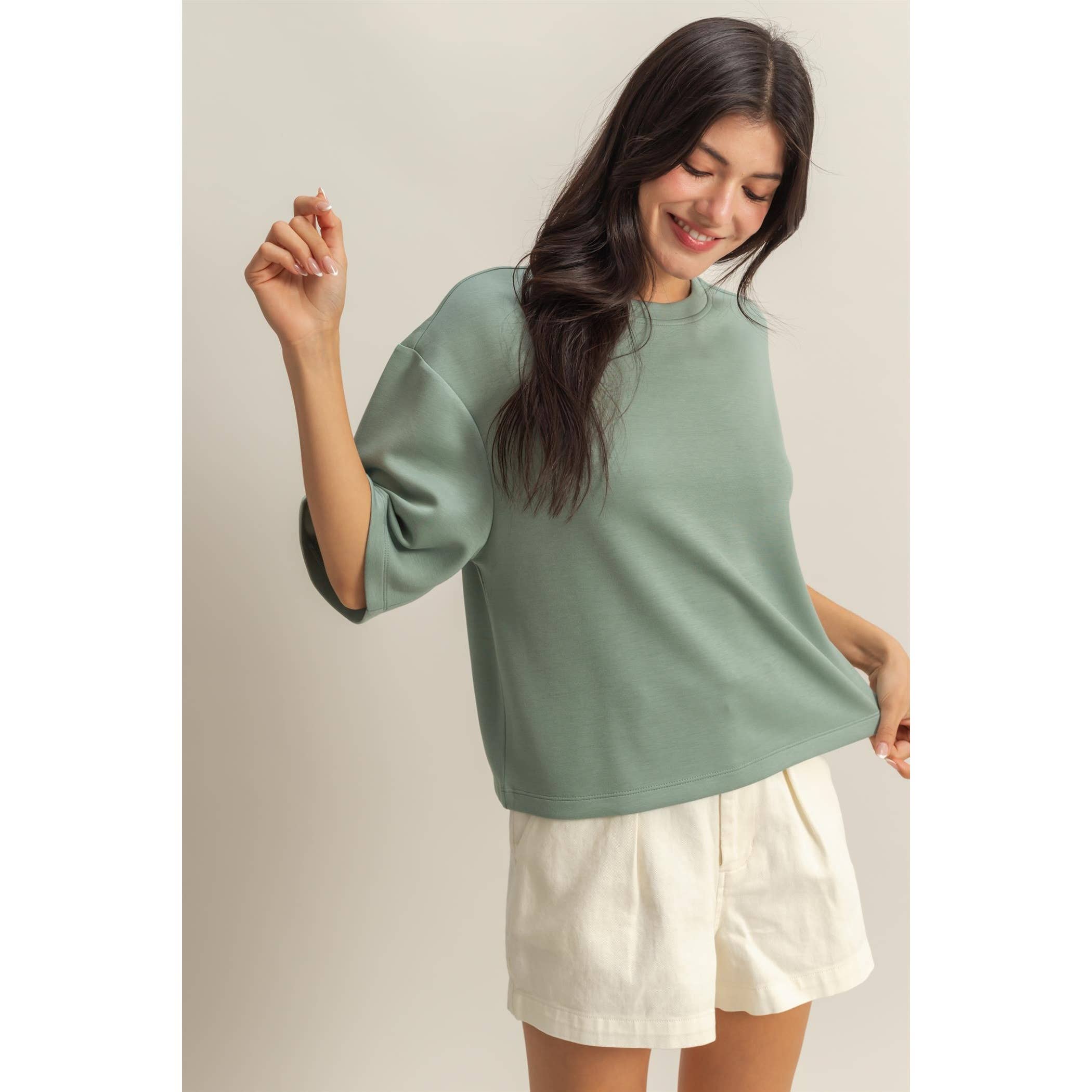 HYFVE - Wholesale Shirt - Women's - Double Knit Drop Shoulder Everyday Basic Top3