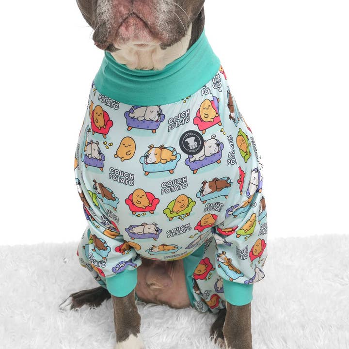 Couch Potato Pitbull Pajamas- Blue for wholesale by Pittie Clothing Co.