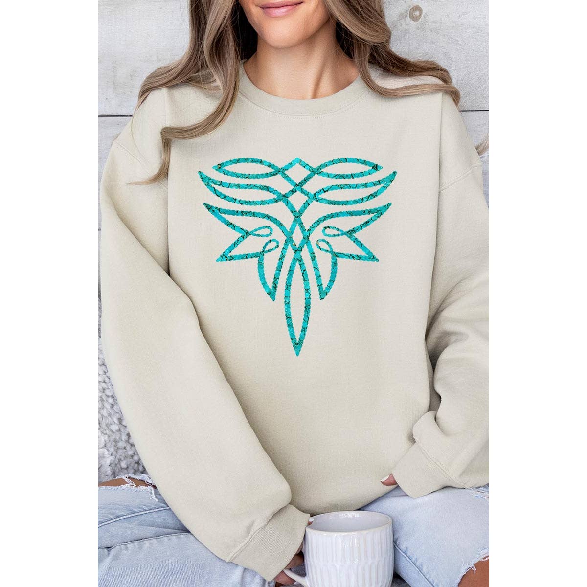 COLORBEAR – Engroshandel Grafisk Sweatshirt - Dame – Turkis Boot Stitch Graphic Fleece Sweatshirts7