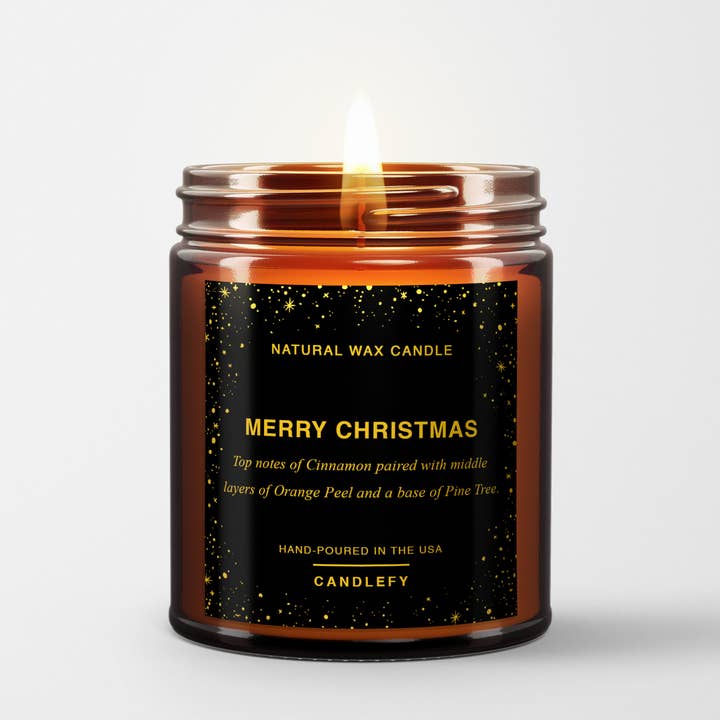 Candlefy - Wholesale Jar/Filled Candle - Christmas Candle: Merry Christmas / Pine, Cinnamon & Orange