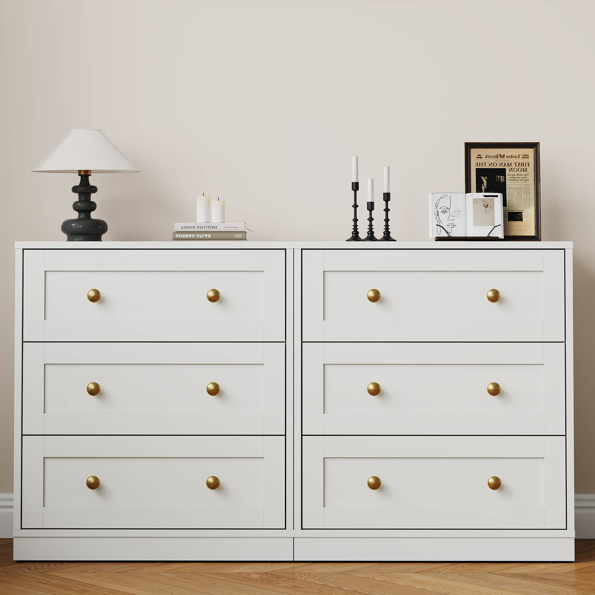 Heynemo - Vente Armoire - Table de chevet à 3 tiroirs, grande table de chevet avec rond doré44