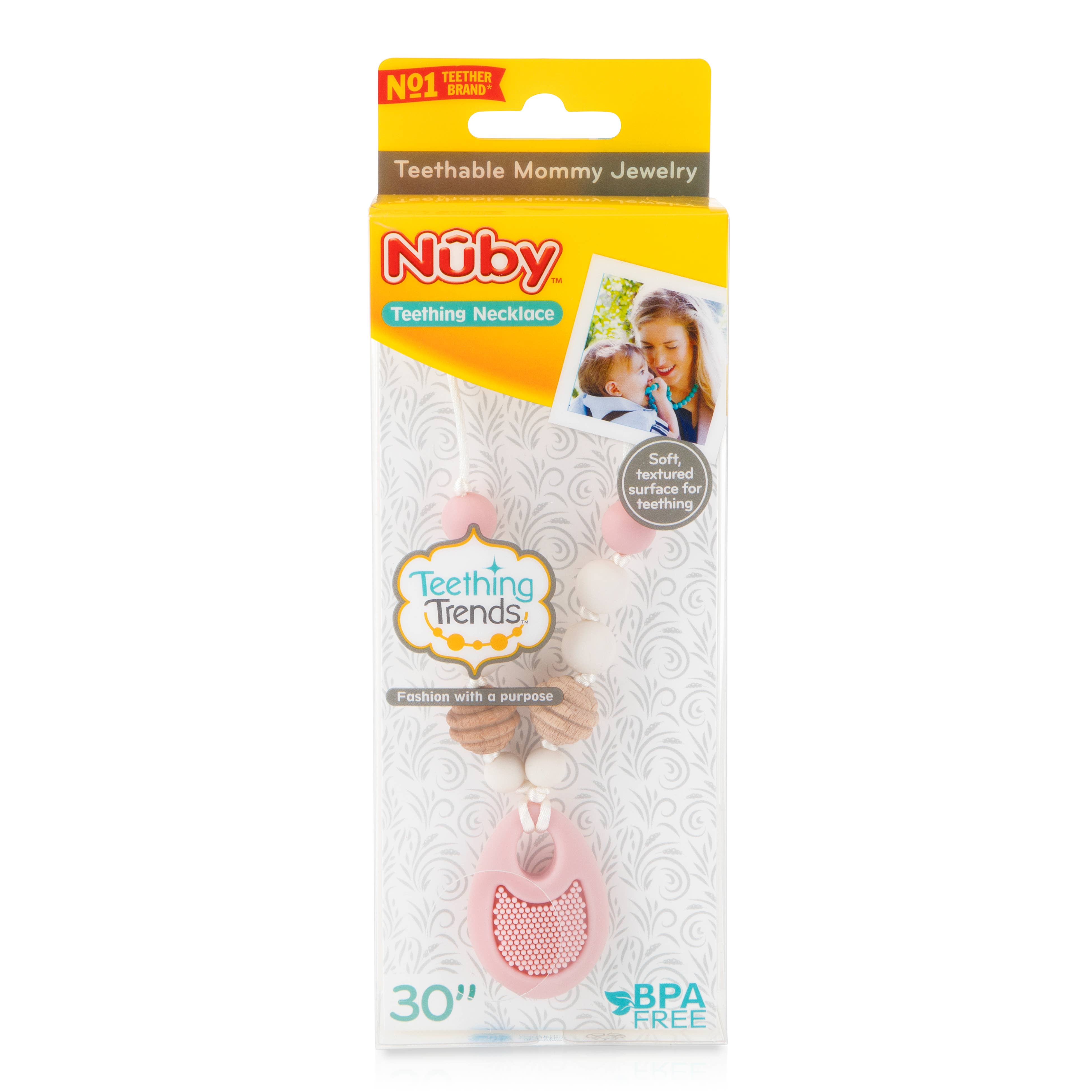 Nuby - Vente Anneau de dentition sans clip – bébé - Collier pendentif en silicone Teething Trends1