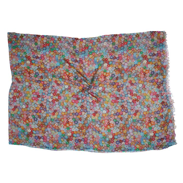 Namaskar Australia - Wholesale Scarf - Women's - Millefiori Blossom Multicolour Abstract Floral Merino Wool Silk Designer Scarf | Vibrant Artistic Wrap3