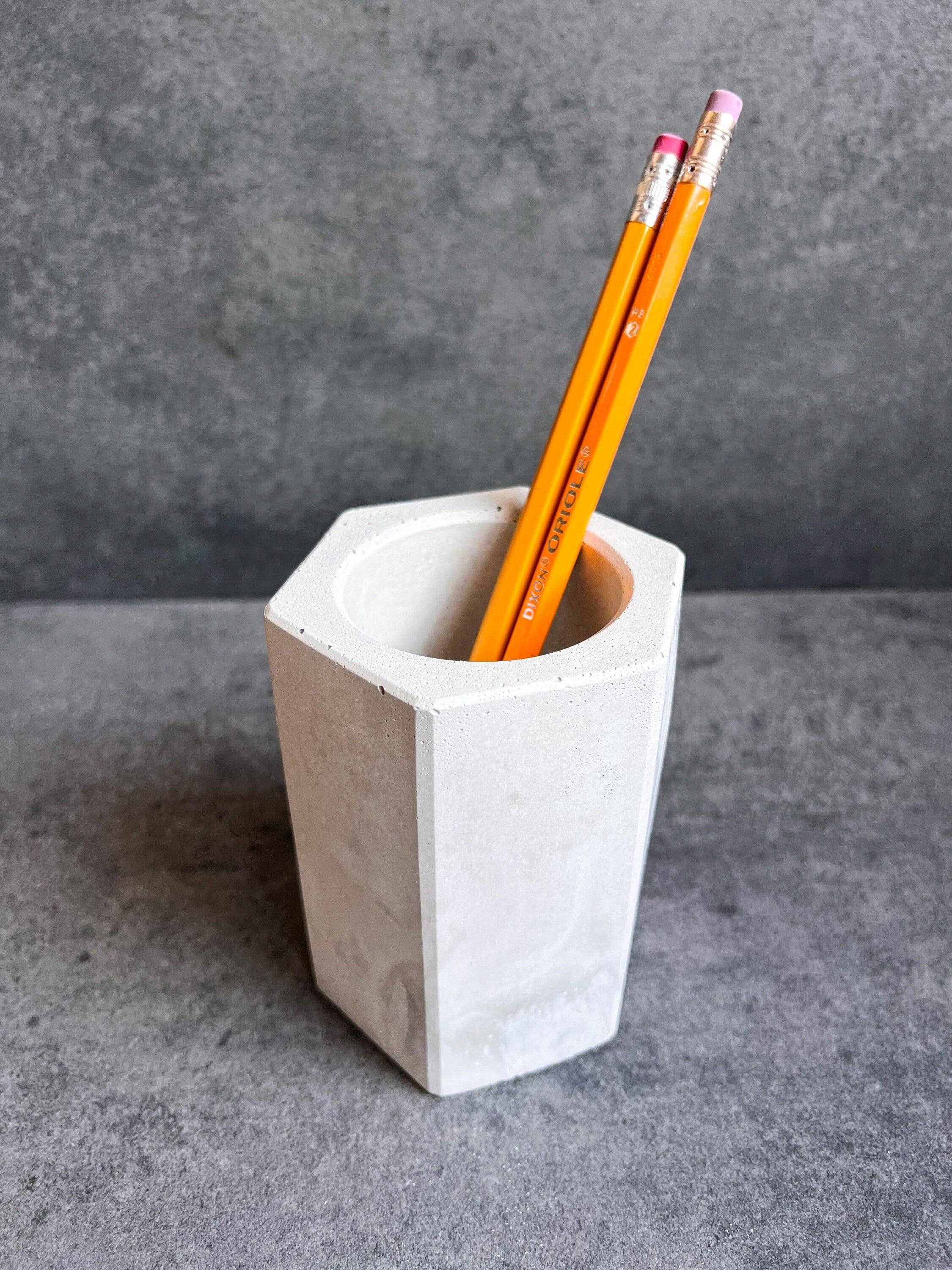 Minimal Loot Design - Wholesale Pen & pencil holder - Concrete Pen Holder, Cement Pencil Holder, Utensil Cup, Geometric Office Organization, Octogon Vessel, Industrial Decor, Toothbrush Holder3