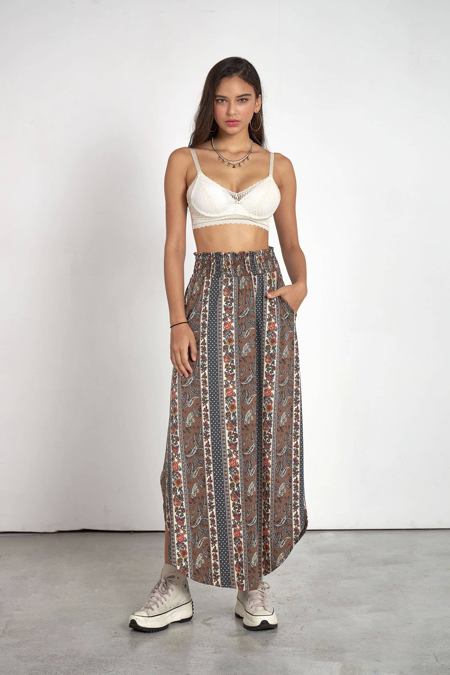 noflik - Venta al por mayor Falda - Mujer - Falda Maxi con Cintura Elástica Fruncida y Dobladillo Curvado -NS1000_4