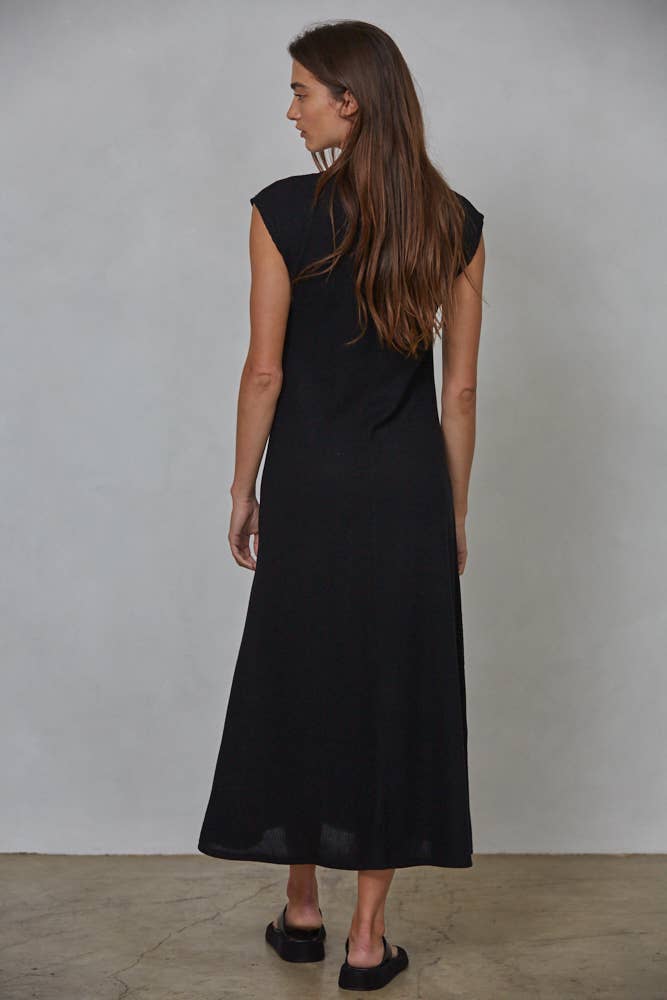 Black RJ3447 | Knit Cotton Rayon Spandex Ribbed Cap Sleeve Dress for wholesale on Faire2