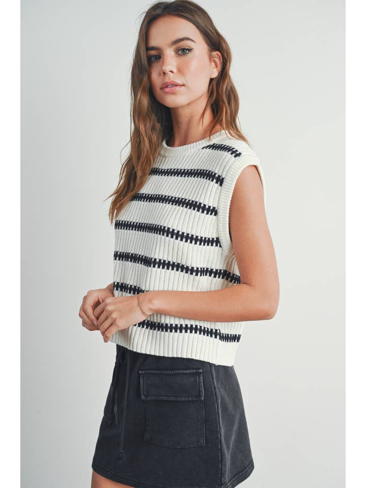 BUTTERMELON - Wholesale Tank Top - Women's - Crew Neck Striped Knit Tank Top - BMW7324