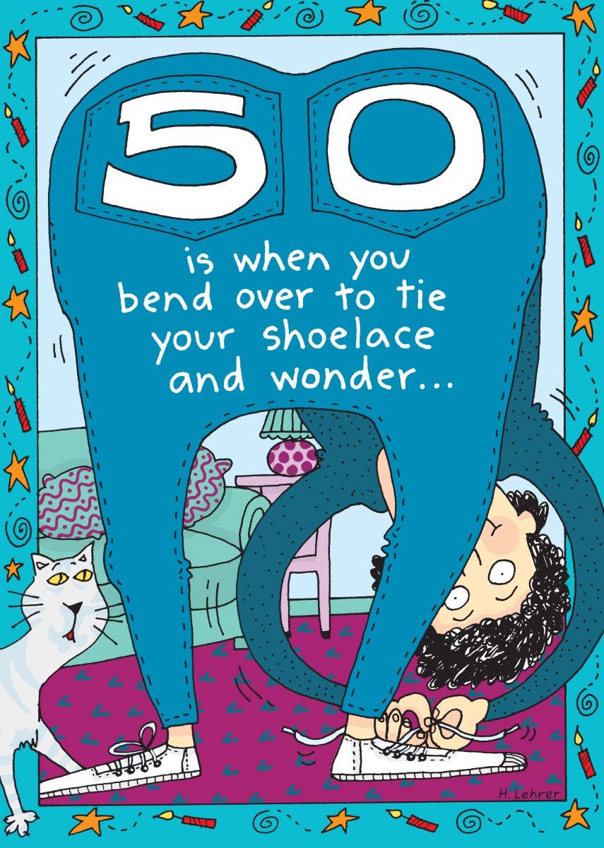 Oatmeal Studios - Vente Cartes d'anniversaire - Carte d'anniversaire 50e anniversaire de lacet de chaussure - 17421