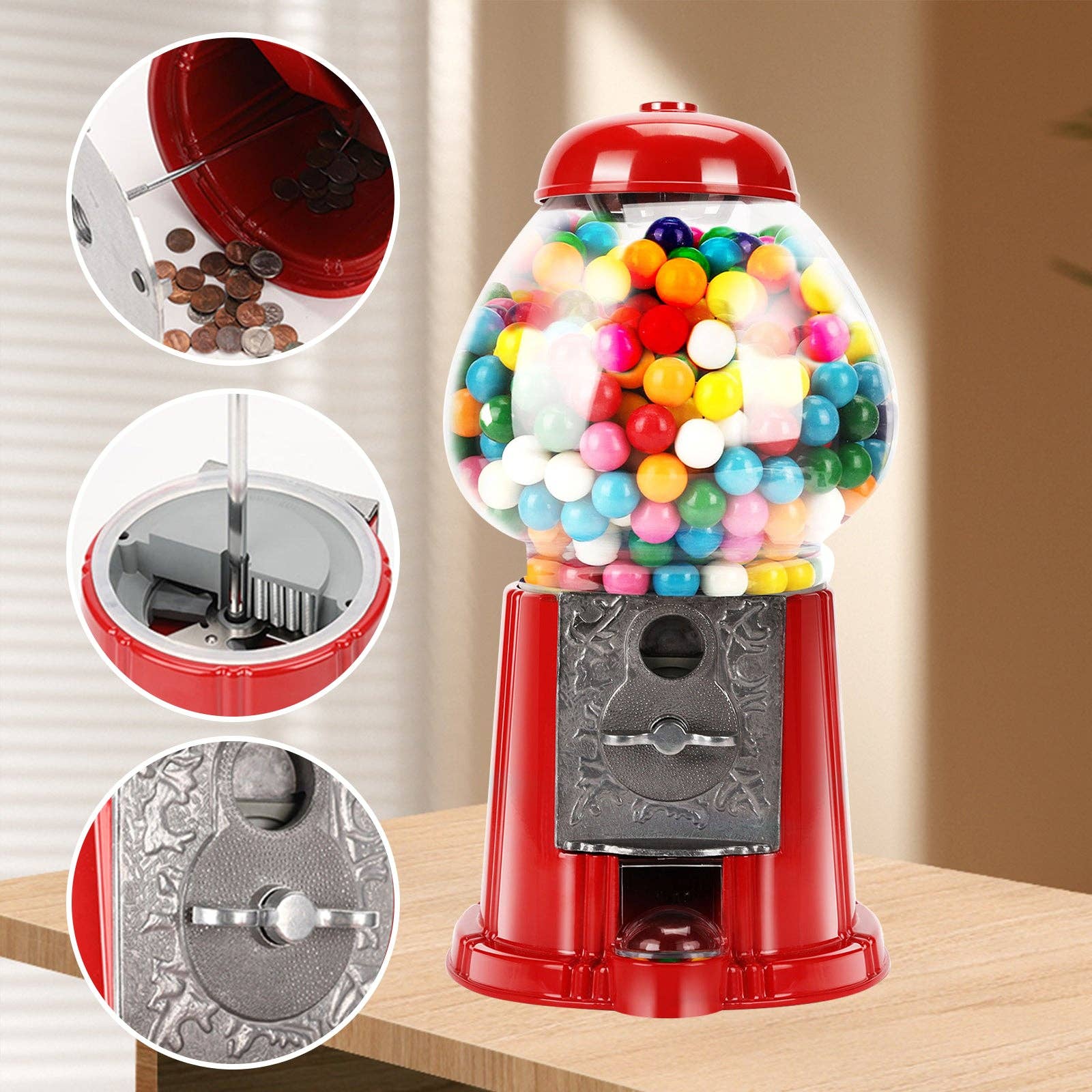39F Inc. - Wholesale Gag Gift/Novelty Gift - 15"Commercial Red Gumball Machine with Stand & Coin Operated6