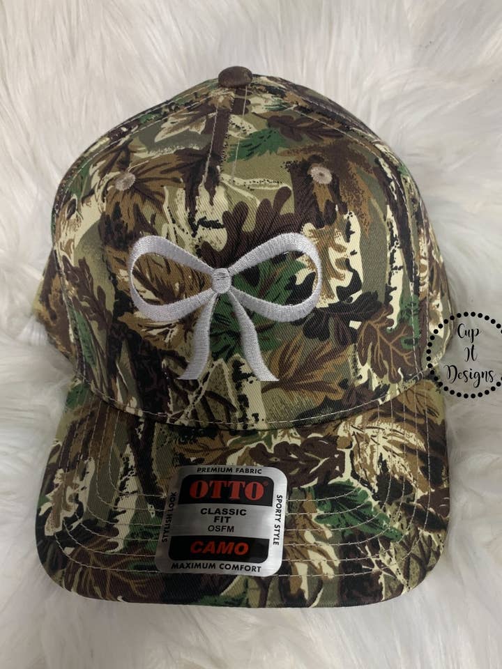 Camo Bow Embroidered Hat for wholesale by Cup It Designs