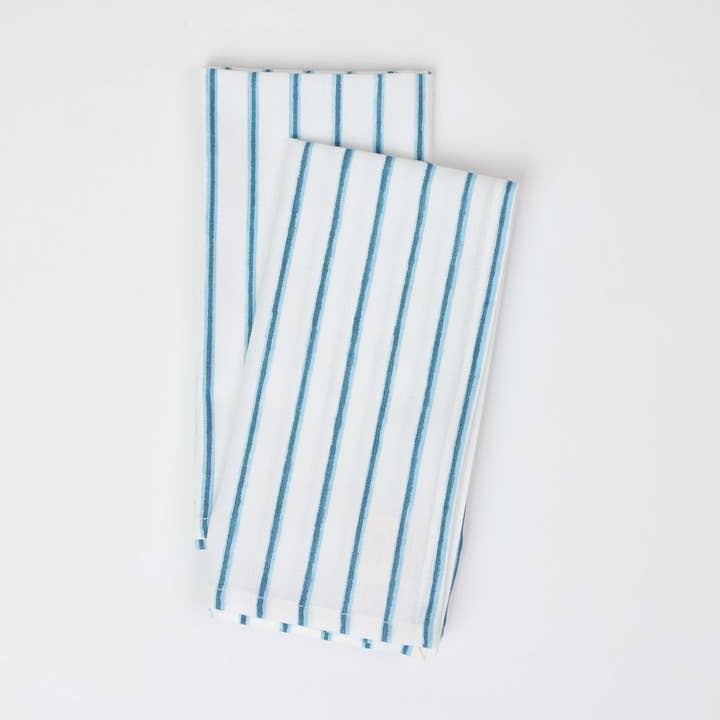 HAND BLOCK LINEN NAPKIN SET SHADOW STRIPE BLUE for wholesale by Craft Boat