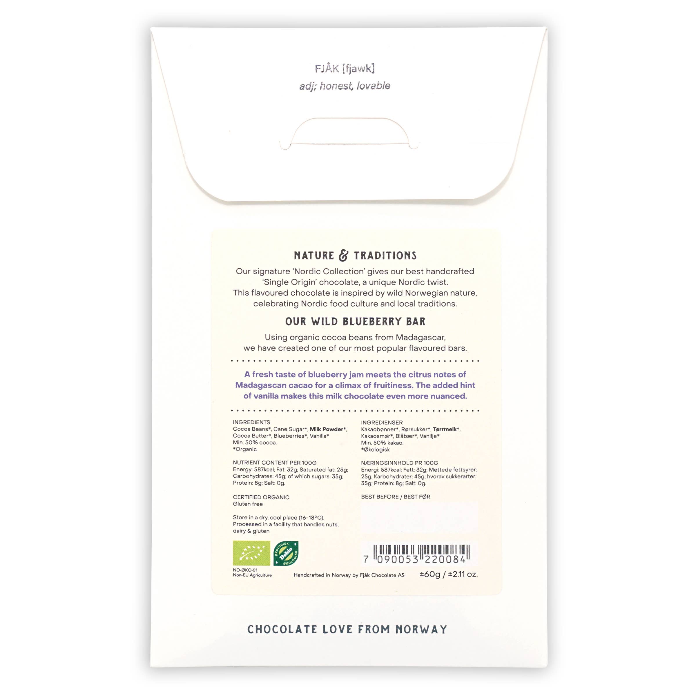 Bar & Cocoa Chocolate - Wholesale Chocolate Bar - Fjak Milk Chocolate Bar w/ Blueberry 50% (Nordic Series)1