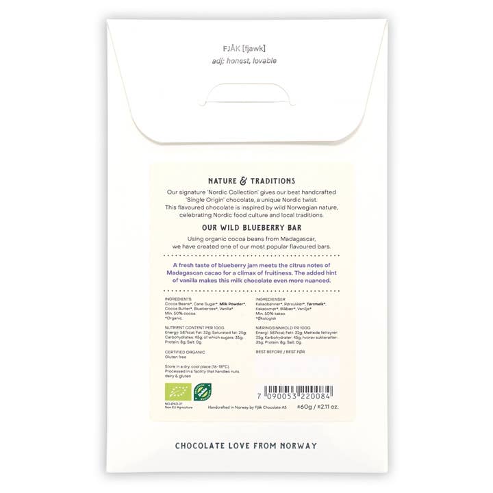 Bar & Cocoa Chocolate - Wholesale Chocolate Bar - Fjak Milk Chocolate Bar w/ Blueberry 50% (Nordic Series)1