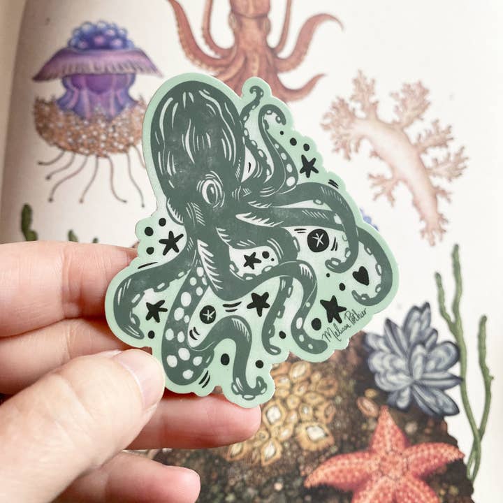 Melissa Pothier Art - Wholesale Sticker - Octopus Sticker, Sea Creature, Beach Shop, Coastal, Seaside2